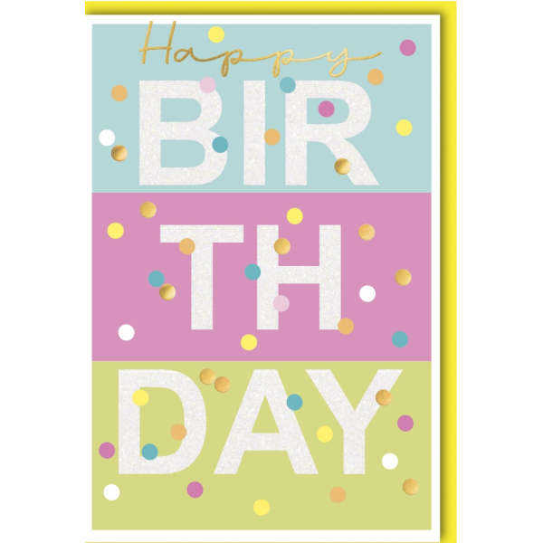 Geburtstag Glückwunschkarte mit Umschlag Konfetti Happy Birthday 3-farbig