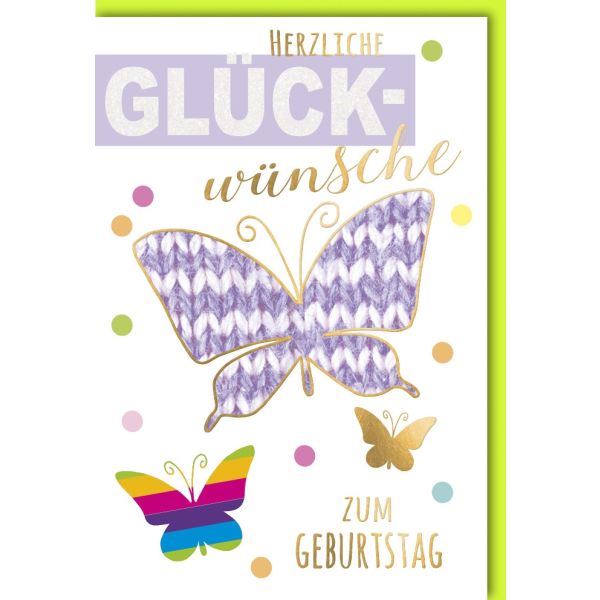 Geburtstag Glückwunschkarte mit Umschlag Schmetterling Herzliche Glückwünsche