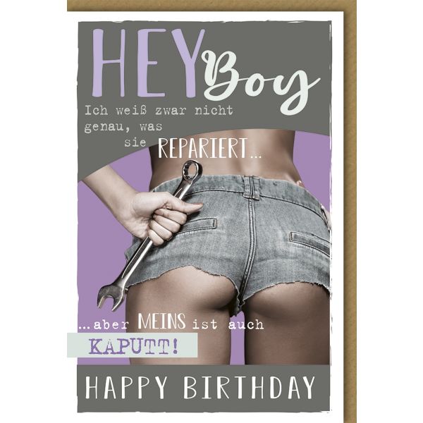Geburtstag Glückwunschkarte mit Umschlag Hey Boy...Repariert...Kaputt Happy Birthday