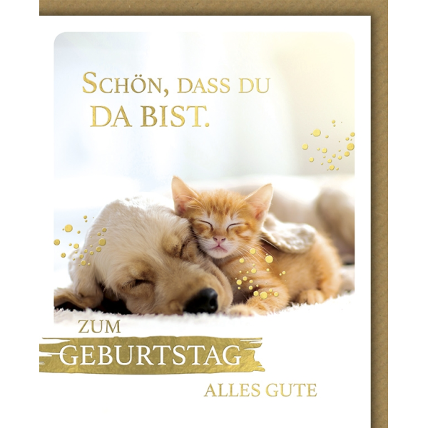 Geburtstag Snapshot Glückwunschkarte mit Umschlag Schön, dass Du da bist, Hund+Katze