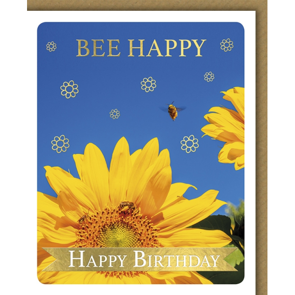 A Geburtstag Snapshot Glückwunschkarte mit Umschlag "Bee happy" Sonnenblume