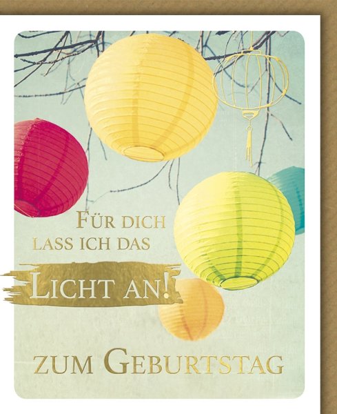 Geburtstag - Glückwunschkarte im Format 11,5 x 13,5 cm mit Umschlag – Für Dich lass ich das Licht an! - Verlag Dominique