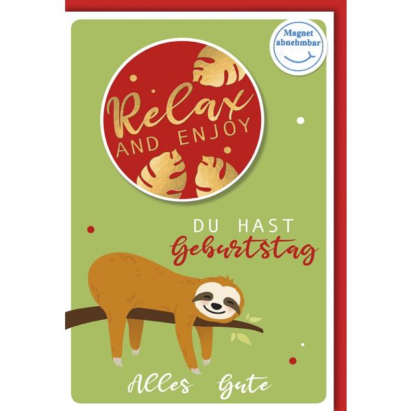 Geburtstag Glückwunschkarte mit Umschlag relax and enjoy Faultier
