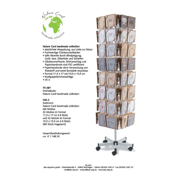 Sortiment Nature Cards Handmade 384 Karten mit Umschlägen 64 Dekore mit Drehständer Bundle UVP: € 1.148,16
