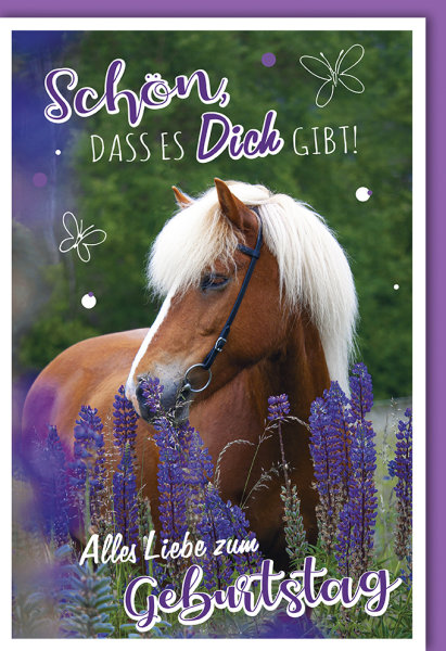 Geburtstag - Glückwunschkarte im Format 11,5 x 17 cm mit Umschlag - Schön, dass es Dich gibt! Pferd - Verlag Dominique