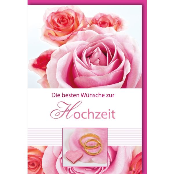 A Hochzeitskarten Vermählung Glückwunschkarte mit Umschlag Rosen Ringe Herz
