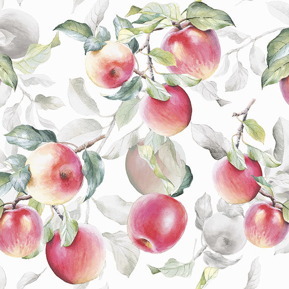 A - Servietten Lunch – Napkin Lunch – Format: 33 x 33 cm – 3-lagig – 20 Servietten pro Packung - Fresh Apples White – frische Äpfel weiss