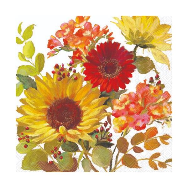 Cocktail Servietten 25 x 25 cm 3-lagig 20 Servietten Sunny Flowers Cream sonnige Blumen Creme