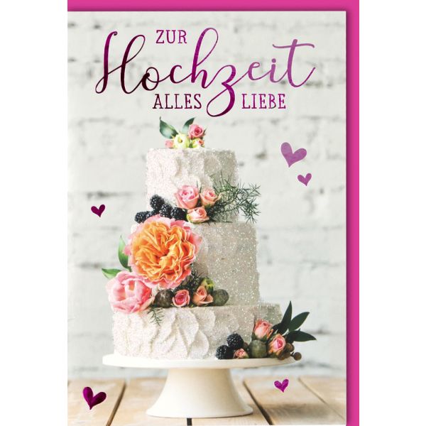 Hochzeitskarten Vermählung Glückwunschkarte mit Umschlag Hochzeitstorte Alles Liebe