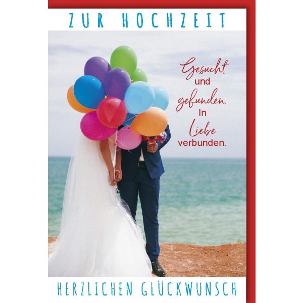 Hochzeitskarten Vermählung Glückwunschkarte mit Umschlag Brautpaar hinter Luftballons Gesucht Gefunden
