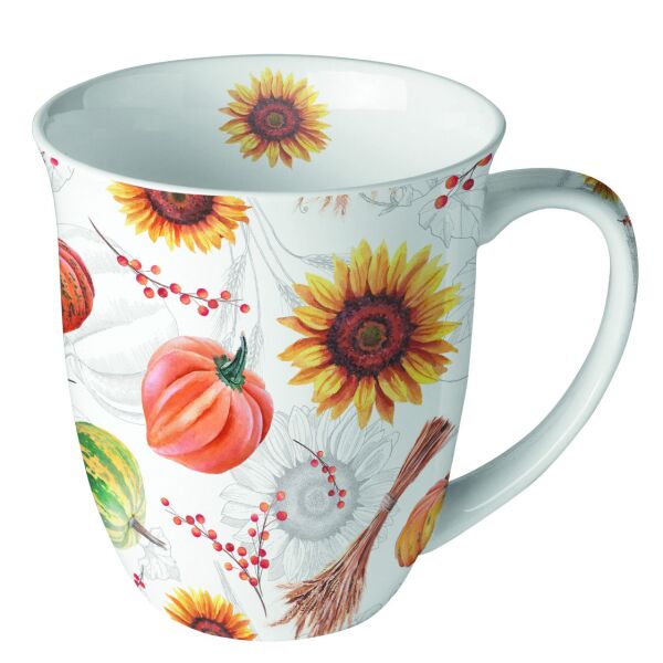 A Becher Mug 0.4 L Fine Bone China Ø 10 cm x H 10,5 cm Pumpkins & sunflowers Kürbis Sonnenblume
