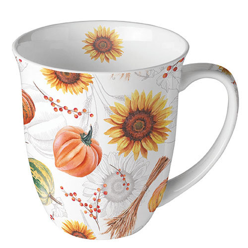 Becher - Mug 0.4 L - Fine Bone China - Format: Ø 10 cm x H 10,5 cm - 1 Becher pro Packung – Pumpkins & sunflowers