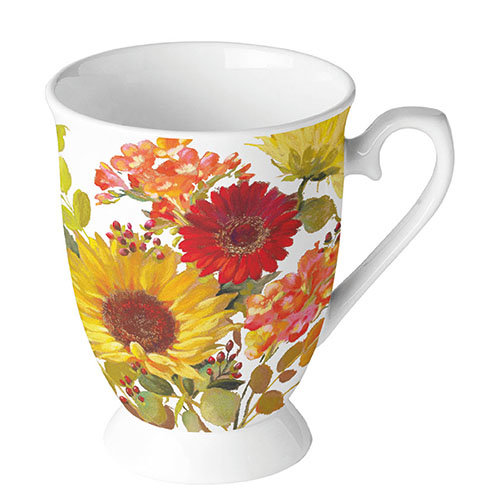 A - Becher – Mug 0,25 L - Fine Bone China - Format: Ø 7,5 cm x 10 cm – 1 Becher pro Packung -  Sunny Flowers Cream – sonnige Blumen creme