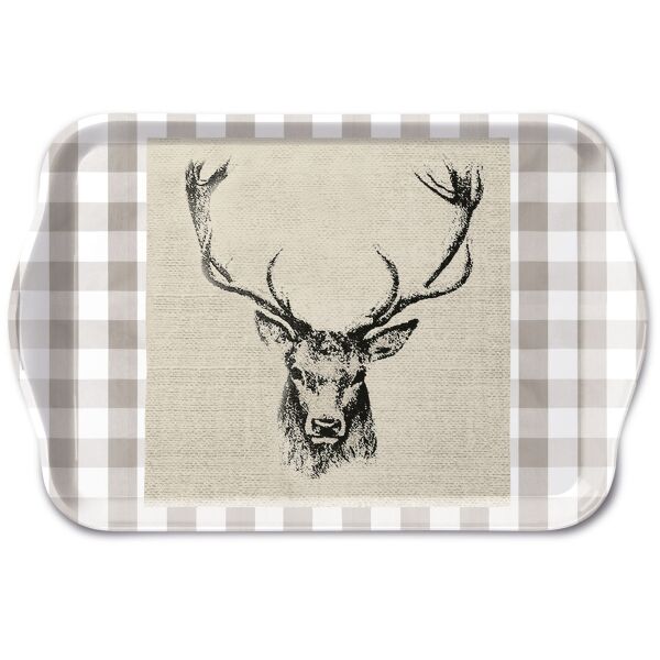 Weihnachten Tray Melamine 13x21 cm Checked Stag Head Brown