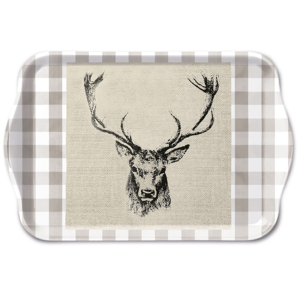 Weihnachten Tray Melamine 13x21 cm Checked Stag Head Brown