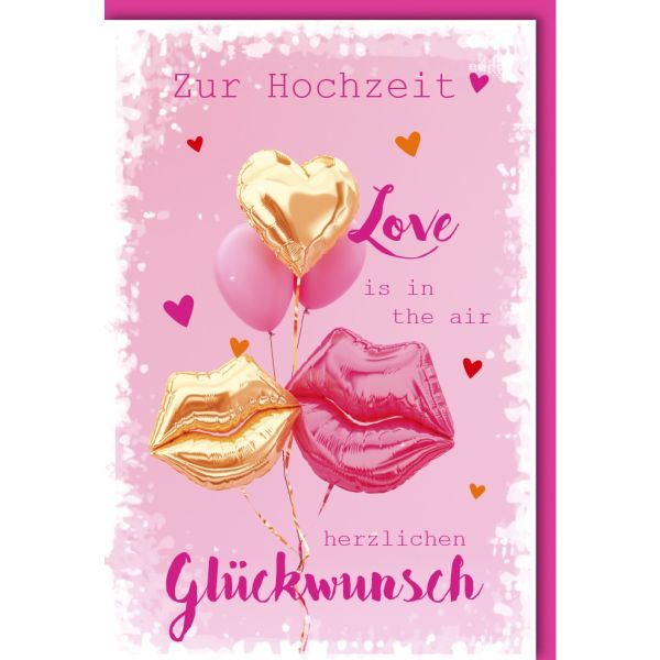 Hochzeitskarten Vermählung Glückwunschkarte mit Umschlag Ballons Love is in the Air Herzlichen Glückwunsch zur Hochzeit