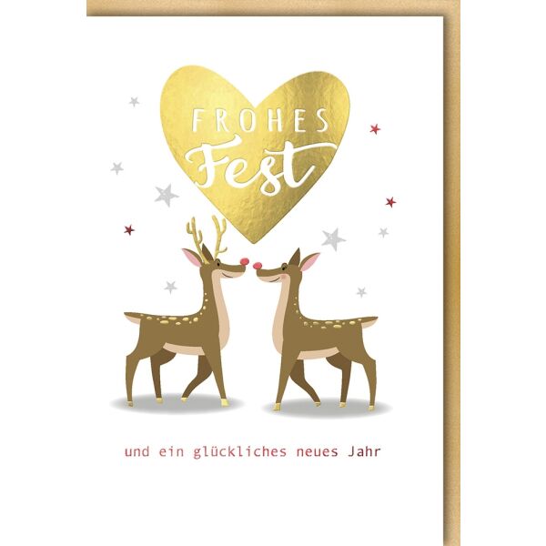 Weihnachtskarte mit Umschlag "Frohes Fest" Rentiere