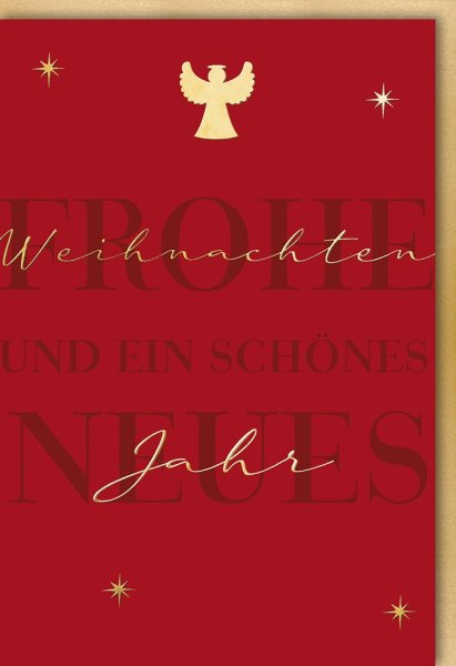 Weihnachten - Glückwunschkarte im Format 11,5 x 17 cm mit Umschlag - goldener Engel - Verlag Dominique