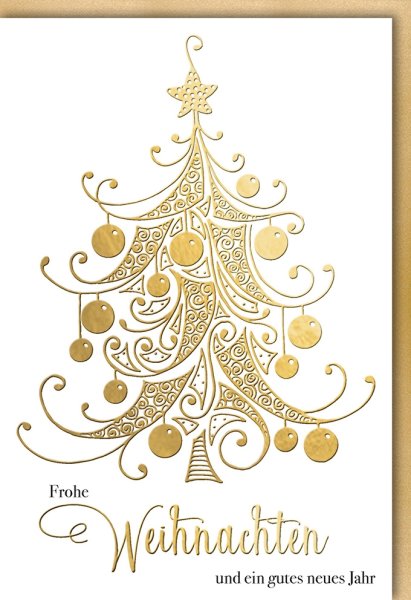 Weihnachten - Glückwunschkarte im Format 11,5 x 17 cm mit Umschlag - Goldener Weihnachtsbaum - Verlag Dominique