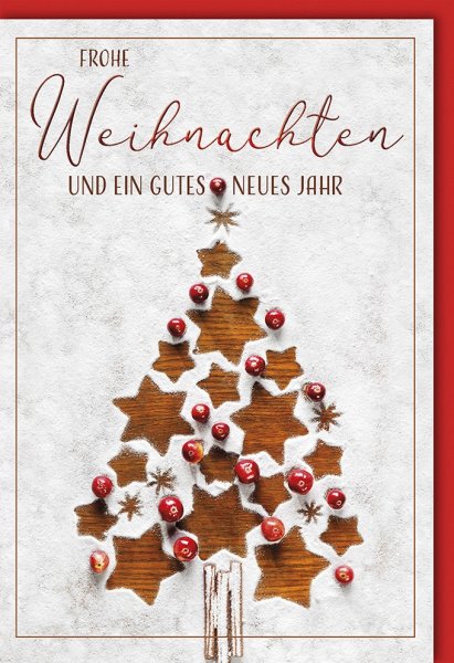 Weihnachten - Glückwunschkarte im Format 11,5 x 17 cm mit Umschlag - Weihnachtsbaum aus Sternen - Verlag Dominique