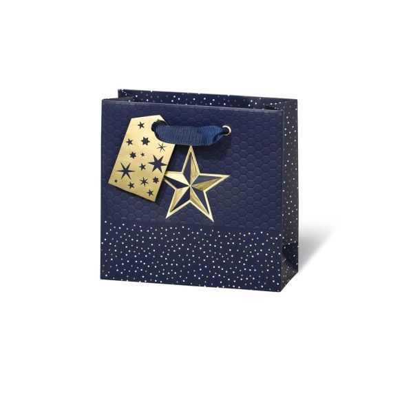 Geschenktüte - Geschenktasche - CD-Format - 14,5x15x6 cm - Dekor: Blue Starlight
