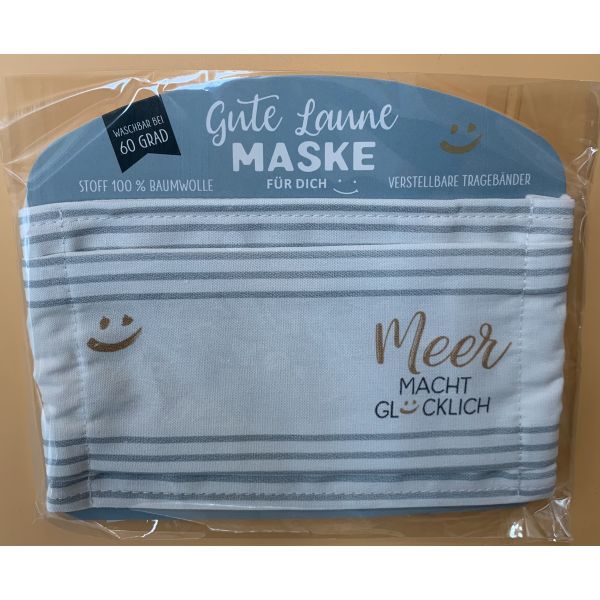 Gute Laune Maske - "Meer macht glücklich" - Schutzmaske - Gesichtsmaske - Atemschutzmaske - Geschenke für Dich