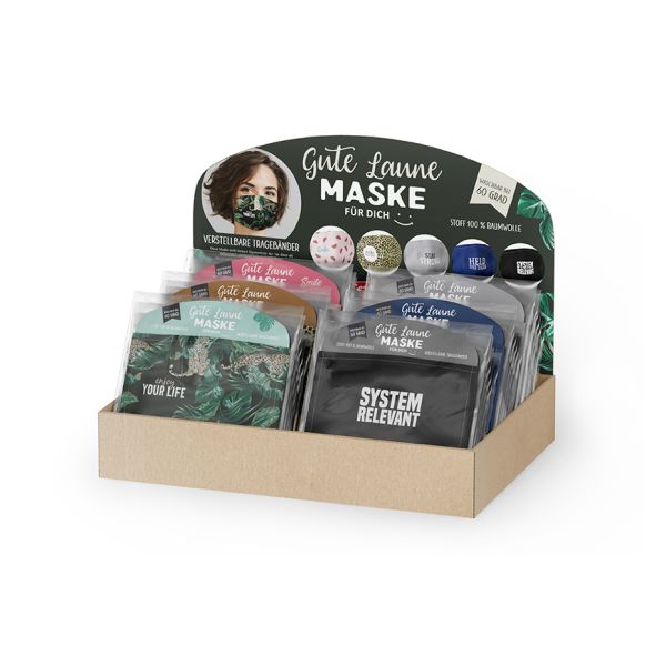 Gute Laune Masken Sortiment - Fashion - Schutzmasken sortiert - Gesichtsmasken - Atemschutzmasken - Geschenke für Dich - 36 Stück - UVP: € 250,20