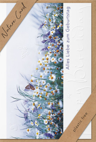 Geburtstag – Nature Cards – unverpackt - Glückwunschkarte im Format 11,5 x 17,5 cm mit Briefumschlag - Blumenwiese