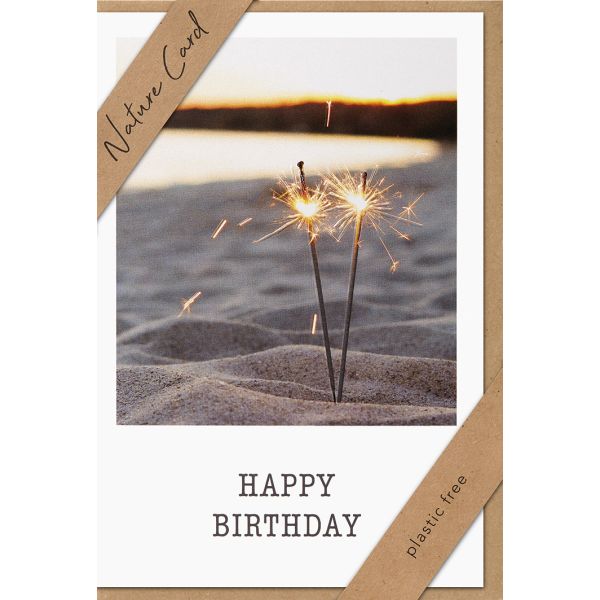 Geburtstag Nature Cards unverpackte Glückwunschkarte mit Umschlag Wunderkerzen Strand Happy Birthday