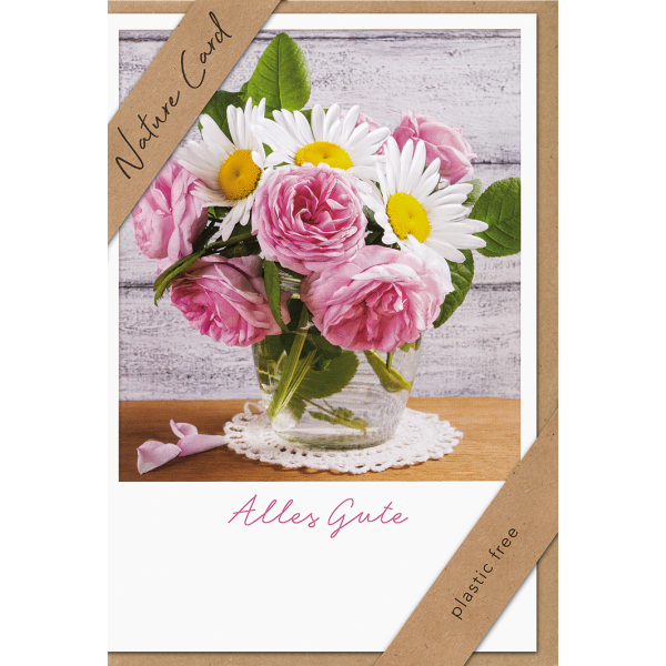 Allgemeine Wünsche Nature Cards unverpackt Glückwunschkarte mit Briefumschlag bunte Blumen in Vase