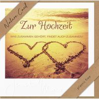 Hochzeit – Nature Cards – unverpackt - Glückwunschkarte im Format 15,5 x 15,5 cm mit Briefumschlag - zwei Herzen im Sand