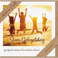 A Geburtstag – Nature Cards – unverpackt - Glückwunschkarte im Format 15,5 x 15,5 cm mit Briefumschlag - Leute springen am Strand
