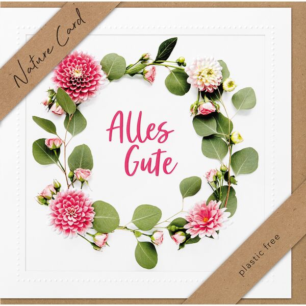 Allgemeine Wünsche Nature Cards Quadratische unverpackte Glückwunschkarte mit Umschlag Blumenkranz Alles Gute