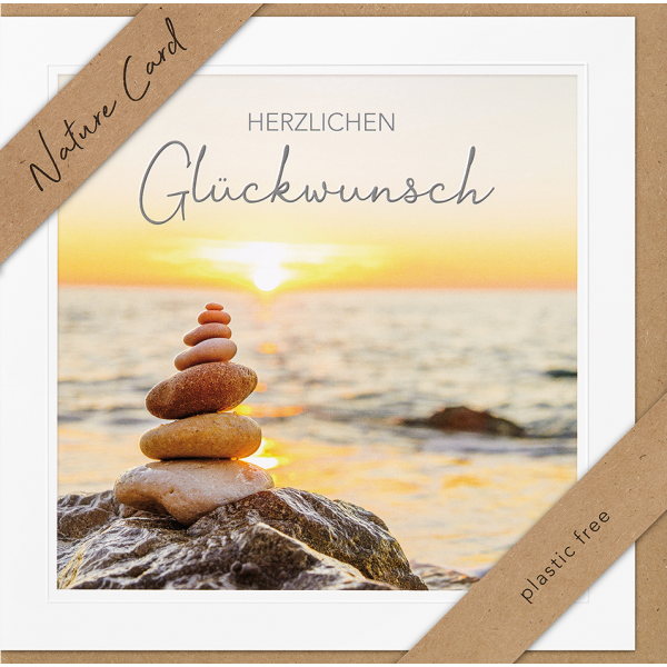 Allgemeine Wünsche Nature Cards Quadratische unverpackte Glückwunschkarte mit Umschlag Steinstapel am Strand