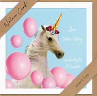 Geburtstag – Nature Cards – unverpackt - Glückwunschkarte im Format 15,5 x 15,5 cm mit Briefumschlag – Einhorn
