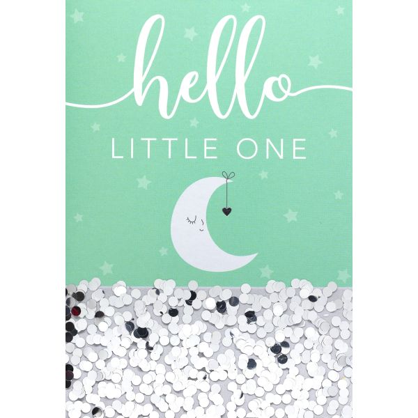 Geburtstag Bling Bling Glückwunschkarte mit Umschlag Hello little one Mond