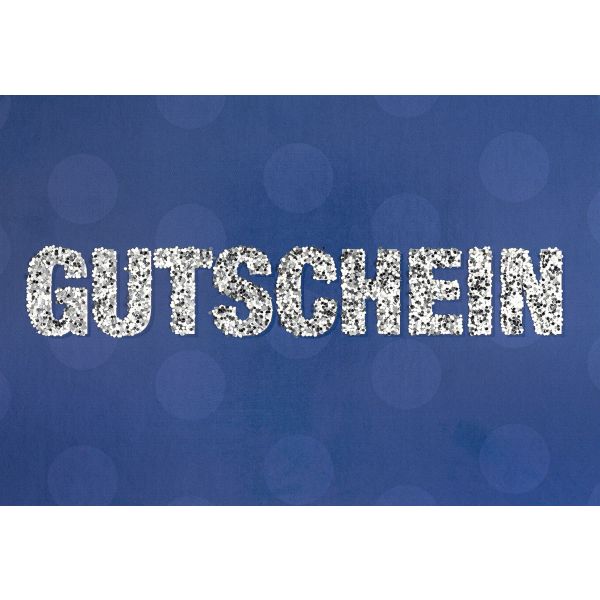 Gutschein Glückwunschkarte mit Umschlag Bling Bling blau mit silberner Glitzerschrift