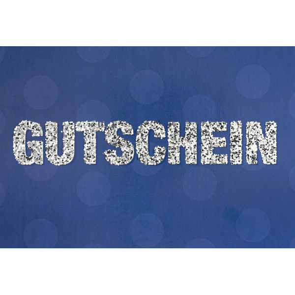 Gutschein Glückwunschkarte mit Umschlag Bling Bling blau mit silberner Glitzerschrift