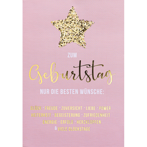 Geburtstag Bling Bling Glückwunschkarte mit Umschlag Zum Geburtstag nur die besten Wünsche rosa Glitzerstern