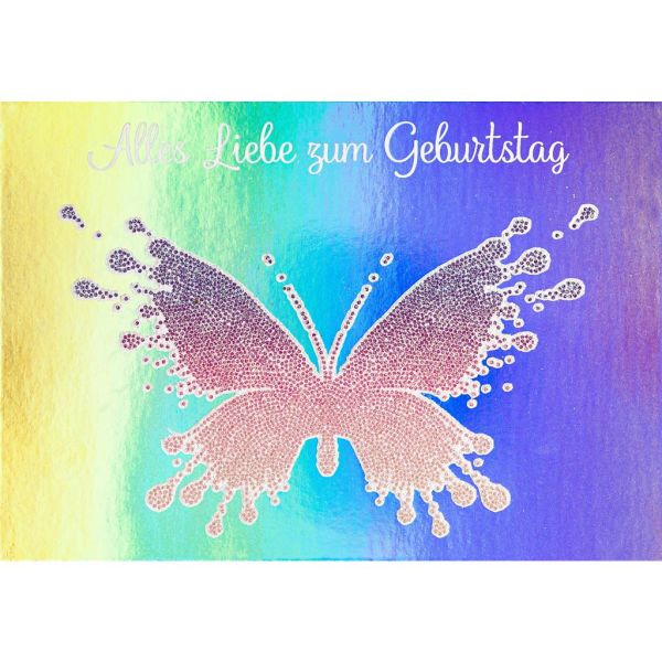 Geburtstag Bling Bling Glückwunschkarte mit Umschlag Alles Liebe zum Geburtstag regenbogen holo Schmetterling