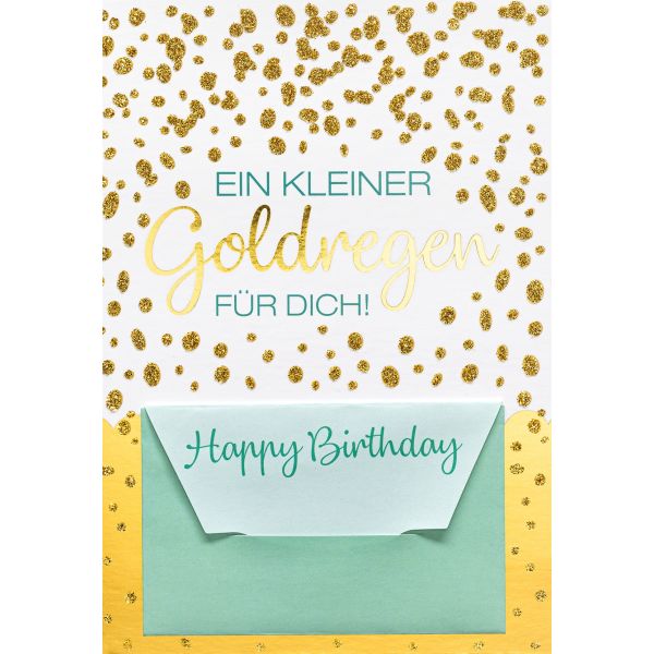 Geldkarte Glückwunschkarte mit Umschlag und Minikuvert Bling Bling Ein kleiner Goldregen für Dich! Happy Birthday