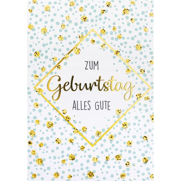 Geburtstag Bling Bling Glückwunschkarte mit Umschlag Zum Geburtstag alles Gute blau-gold Punkte