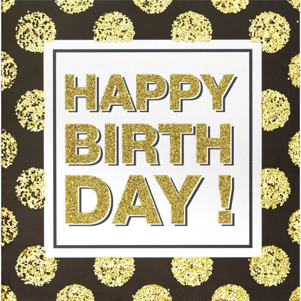 A Geburtstag Bling Bling quadratische Glückwunschkarte mit Umschlag Happy Birthday gold Glitzer