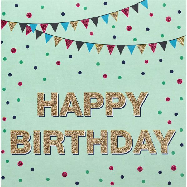 Geburtstag Bling Bling quadratische Glückwunschkarte mit Umschlag Happy Birthday bunte Girlande