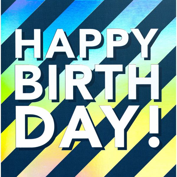 A Geburtstag Bling Bling quadratische Glückwunschkarte mit Umschlag Happy Birthday holo Streifen