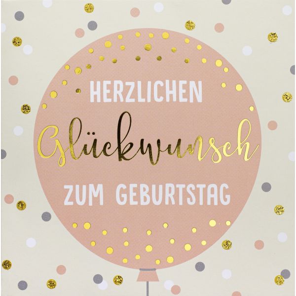 A Geburtstag Bling Bling quadratische Glückwunschkarte mit Umschlag Herzlichen Glückwunsch zum Geburtstag Ballon rosa