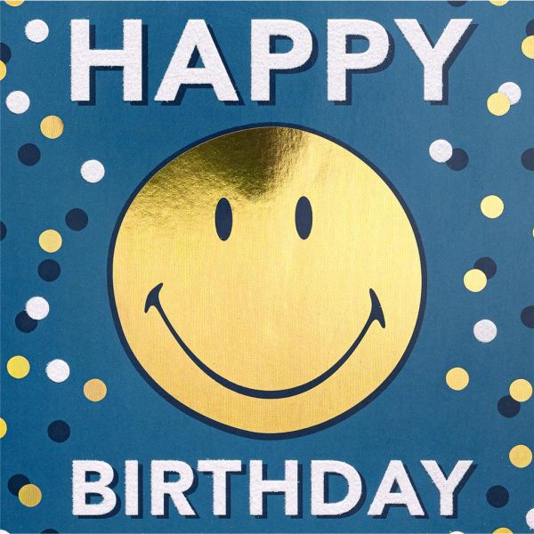 Geburtstag Bling Bling quadratische Glückwunschkarte mit Umschlag Happy Birthday Smiley