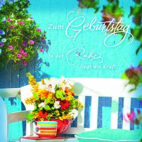 Geburtstag quadratische Glückwunschkarte mit Umschlag Romantica Zum Geburtstag In der Ruhe, liegt die Kraft. Bank mit Blumen