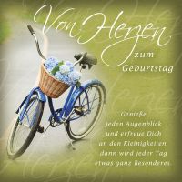 Geburtstag quadratische Glückwunschkarte mit Umschlag Romantica Von Herzen zum Geburtstag Fahrrad mit Blumen Spruch