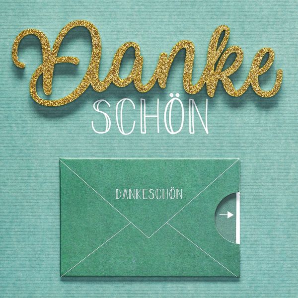 Danke Lettering quadratische Glückwunschkarte mit Minikuvert und Umschlag Dankeschön türkis